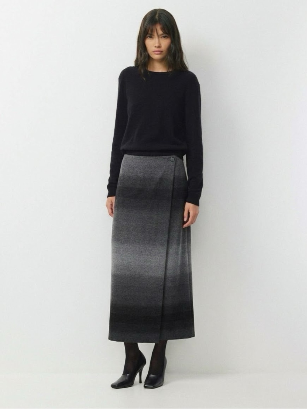 Vintage Wool Maxi Wrap Skirt Size 12 Grey Ombré